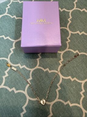 Melinda Maria Heart Link “E”  Bracelet with Crystal Accent
